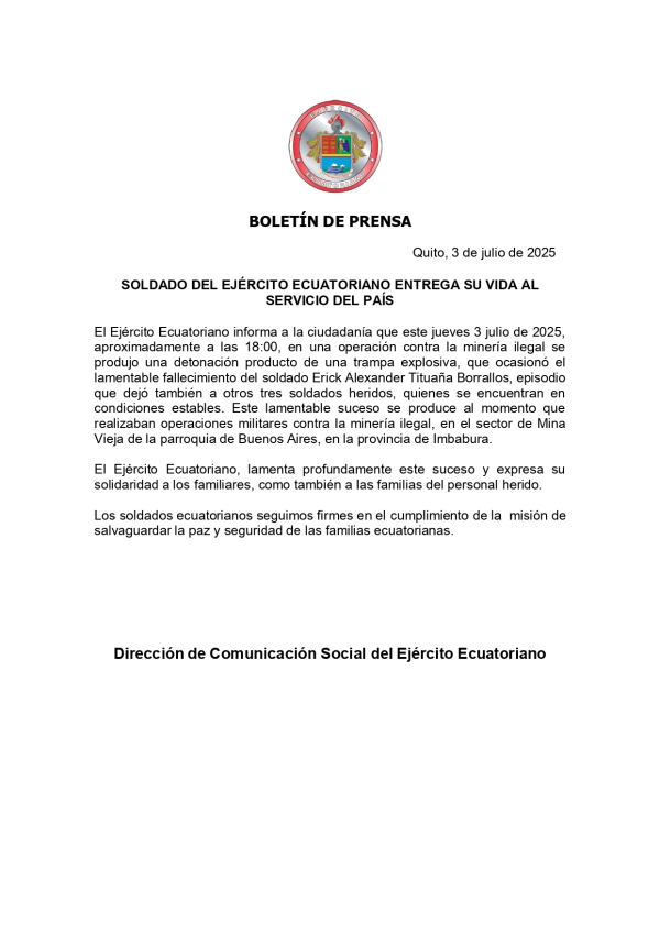 BOLETÍN DE PRENSA MILITAR FALLECIDO BUENOS AIRES
