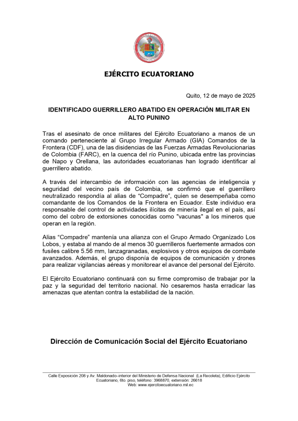 BOLETÍN IDENTIFICADO GUERRILLERO DE ALTO PUNINO