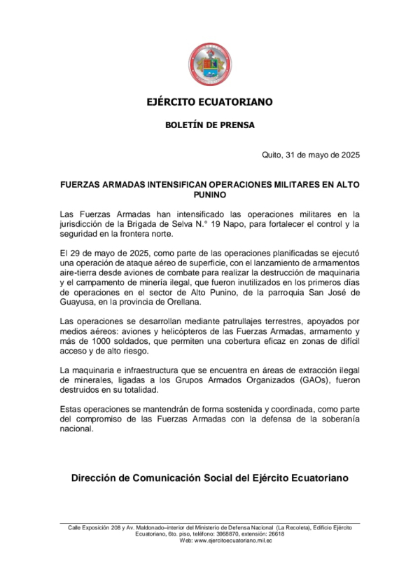 OPERACIONES MILITARES EN ALTO PUNINO