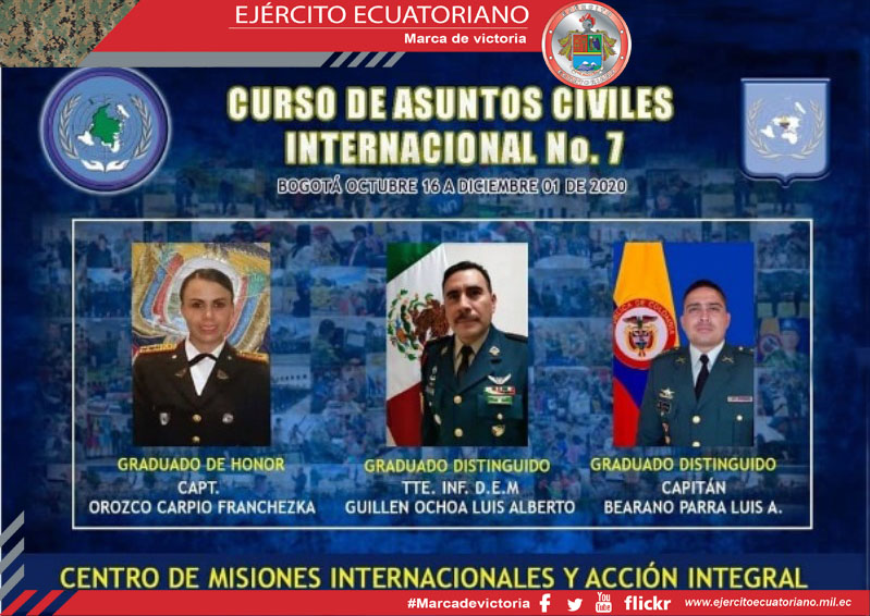 Militares de Ecuador se destacan en el Curso de Asuntos Civiles Internacionales de Colombia