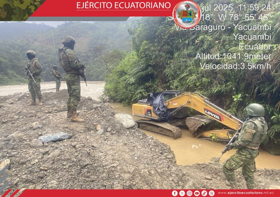 Ejército Ecuatoriano desmantela minería ilegal en Zamora Chinchipe